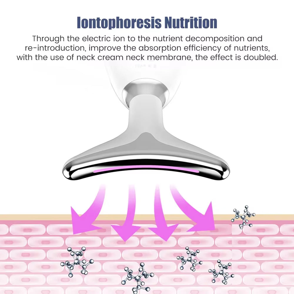 Diagram of iontophoresis nutrition process with a device and pink background