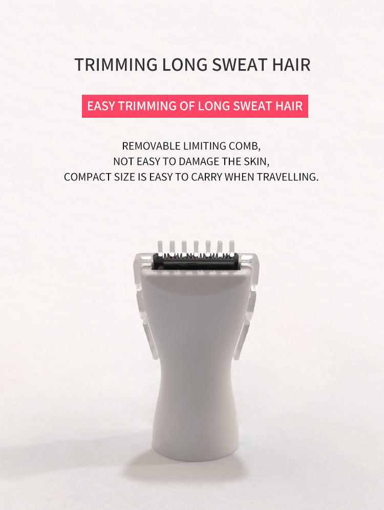Hair trimming device with text on a white background