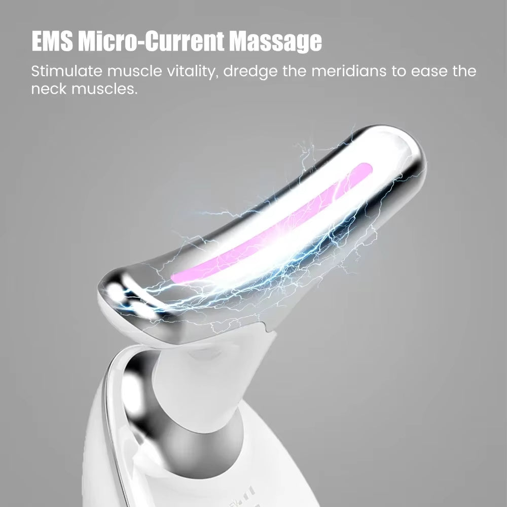 Neck massager with EMS micro-current technology on a gray background
