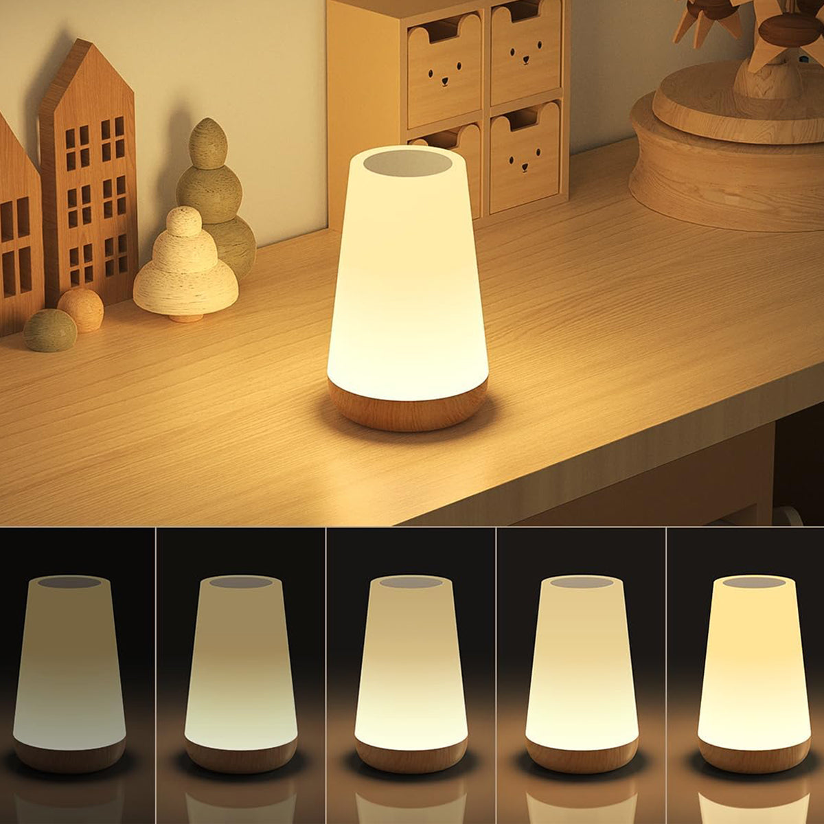 Night Light Bedroom Dimmable Touch Lamp 13 Colors and 5 Brightness Baby Table Lamp Portable Rechargeable Bedside Table Lamp